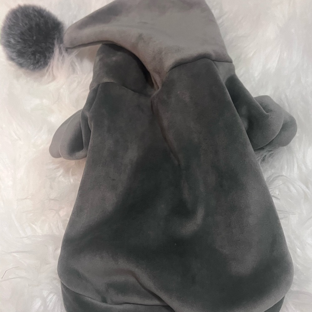 Gray Hooded Pet Sweater with Pom-Pom